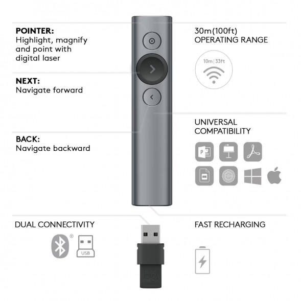 Презентер Logitech Spotlight Presentation Remote серый в Твери