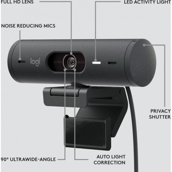 Веб-камера Logitech Brio 500, чёрный в Твери