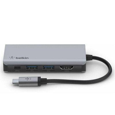 Адаптер Belkin USB-C 4-in-1 Multiport Adapter - HDMI, 2xUSB-A, USB-C, 100Вт, серый в Твери