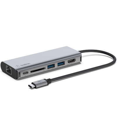 Адаптер Belkin USB-C 6-in-1 Multiport Adapter - HDMI, 2xUSB-A, USB-C,​ SD, Ethernet,  100Вт, серый в Твери