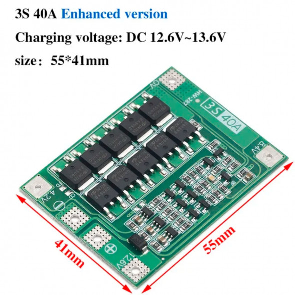 Плата защиты аккумулятора BMS 3S 40A 12.6 для Li-ion в Твери
