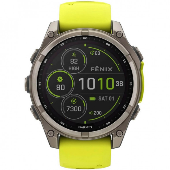 Умные часы Garmin Fenix 8, 51 мм, Solar, Sapphire Titanium with AMP Yellow/Graphite Silicone Band 010-02907-20 в Твери