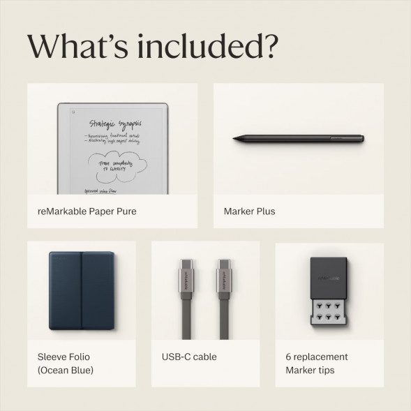 Графический планшет reMarkable Paper Pure+Marker Plus+Sleeve Folio, Ocean Blue в Твери